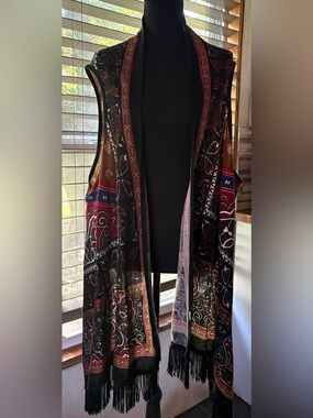 Multiples Multicolor Patchwork Knit Open Front Vest